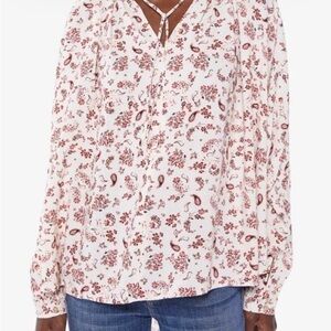 XiRENA Red and Pink Relaxed Buttoned Blouse